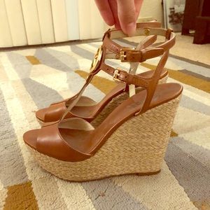 Michael Kors brown leather espadrille wedges